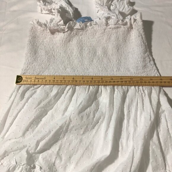 Hill House nap dress womens L white Swiss dot tiered maxi dress ruched bodice - Picture 8 of 11